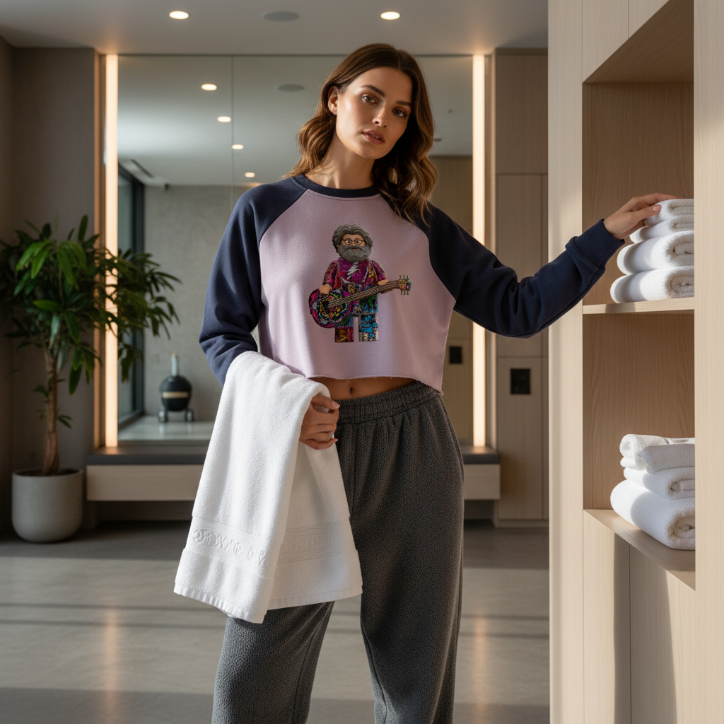 Jerry G LeGoo Raw-Hem Color-Block Raglan Crop Sweatshirt